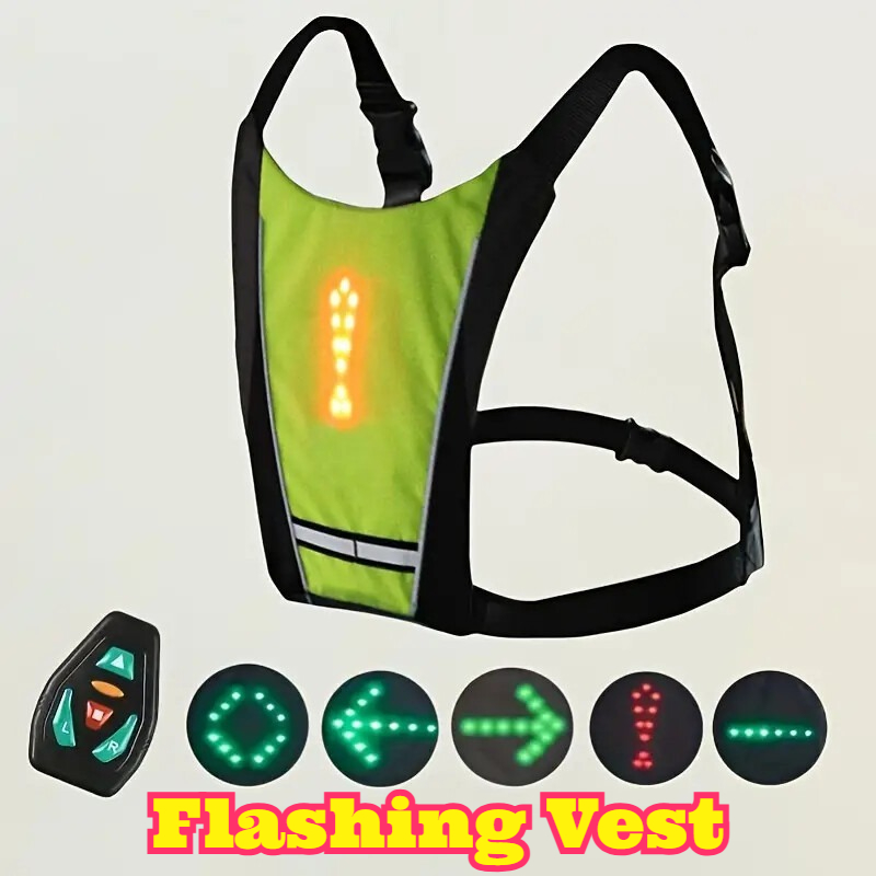 Cycling Visibility Gear - LEDリモコン式安全ベスト、ターンシグナルライト、高視認性警告装備、夜間ランニング、サイクリング、アウトドア用発光アクセサリー