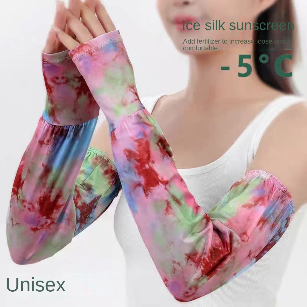 Cycling Gloves - タイダイ染めロングアイスシルクスリーブエスニックスタイル日焼け止めアームカバー抗紫外線アイススリーブサイクリンググローブ夏用