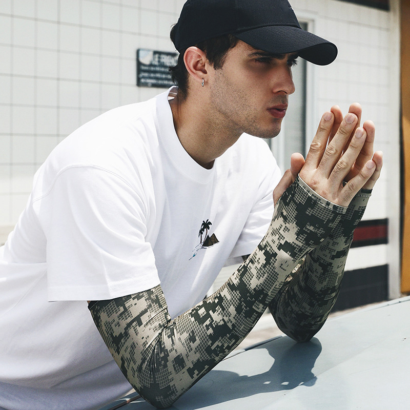 Cycling Gloves - Uv ソーラーアームスリーブ男性夏迷彩アイスシルク長袖屋外釣り太陽保護男性のスポーツサイクリングアームカバー