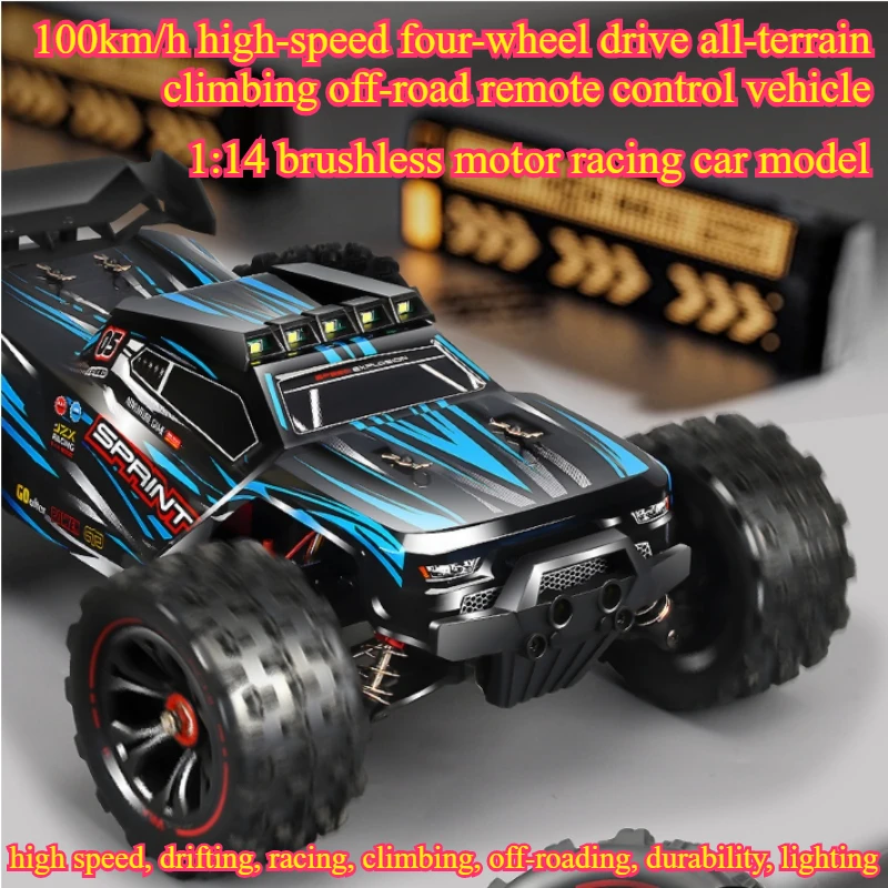 Cycling Gear Box - 100km/h高速4WD RCカー、1:14ブラシレスモーター搭載クライミングオフロードRCトラック、リモートコントロールカーモデル、面白いギフト、男の子向けおもちゃ