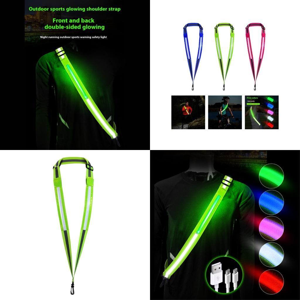 Cycling Visibility Gear - R6FEサイクリング反射ストラップ5ライトカラー3モード安全ショルダーストラップLED反射ベルト調整可能ストラップ耐久性