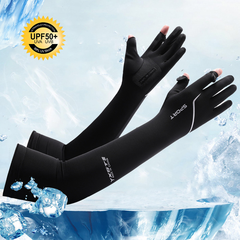 Cycling Gloves - 日焼け止めロングアームスリーブ メンズ 夏用フリップトップグローブ 通気性のある夏用アイスシルク ドライビング サイクリング