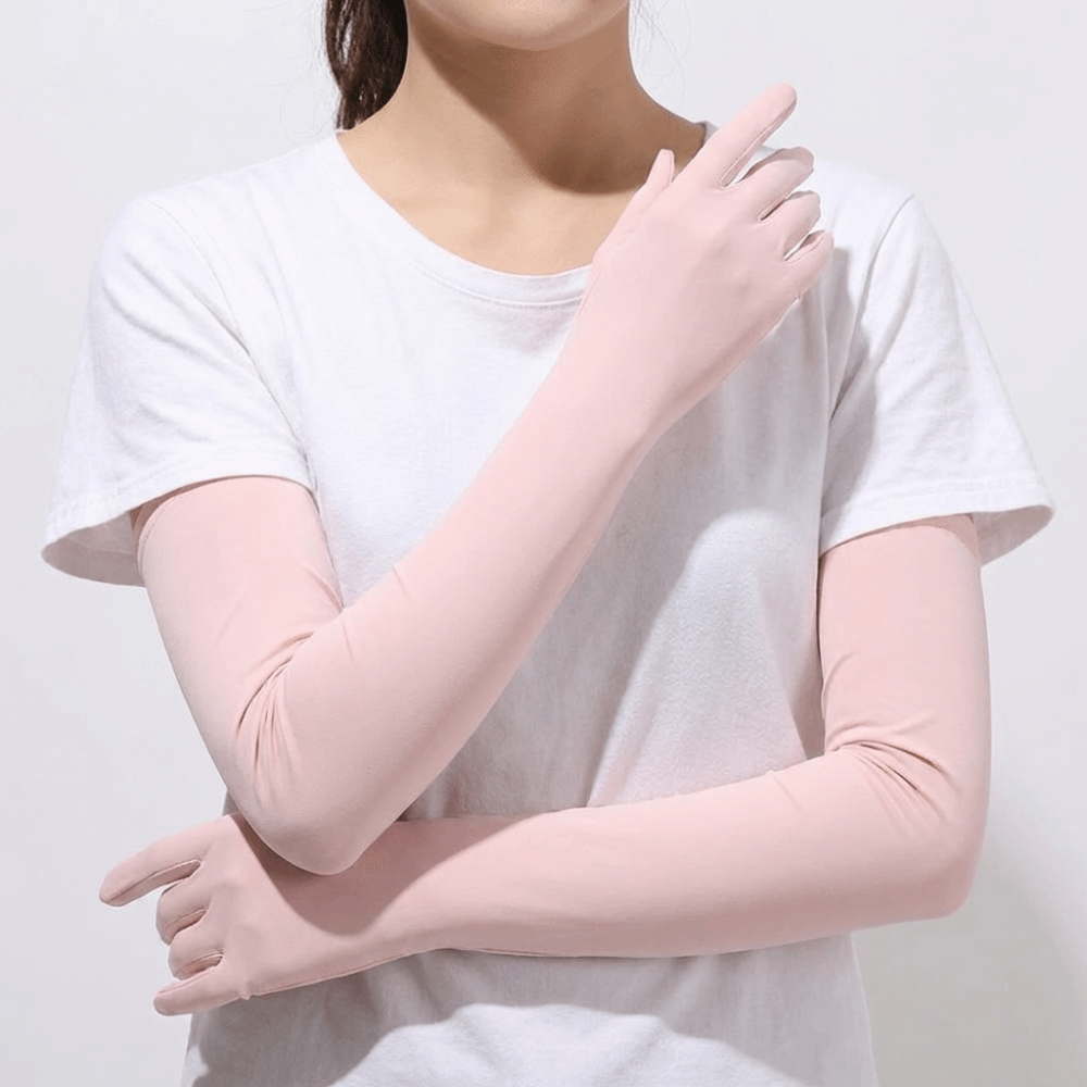 Cycling Gloves - 女性用手袋 ソリッドカラー 長袖 滑り止め フリップアイスシルクアームスリーブ 弾性通気性日焼け止めスリーブ手袋