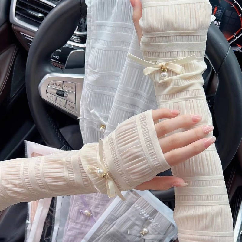 Cycling Gloves - 女性用アームウォーマー 夏用日焼け止めロングフィンガーレスグローブ アウトドアサイクリング運転用 薄手通気性日焼け止めアームスリーブ