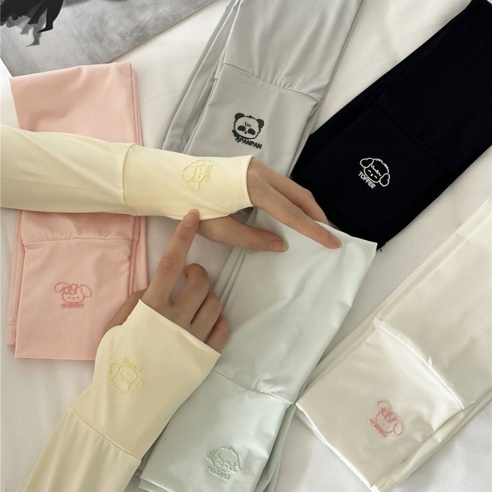 Cycling Gloves - かわいい弾性ロングアイスシルクスリーブ漫画動物柄薄型日焼け止めアームカバーUV断熱抗UVサイクリンググローブ運転用