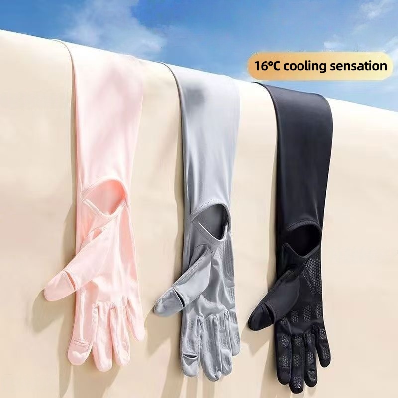 Cycling Gloves - UPF50+ アイスシルク日焼け止めアームスリーブ、手袋付き、16 ℃ 冷却機能、滑り止めタッチスクリーン、屋外での運転やサイクリングに最適