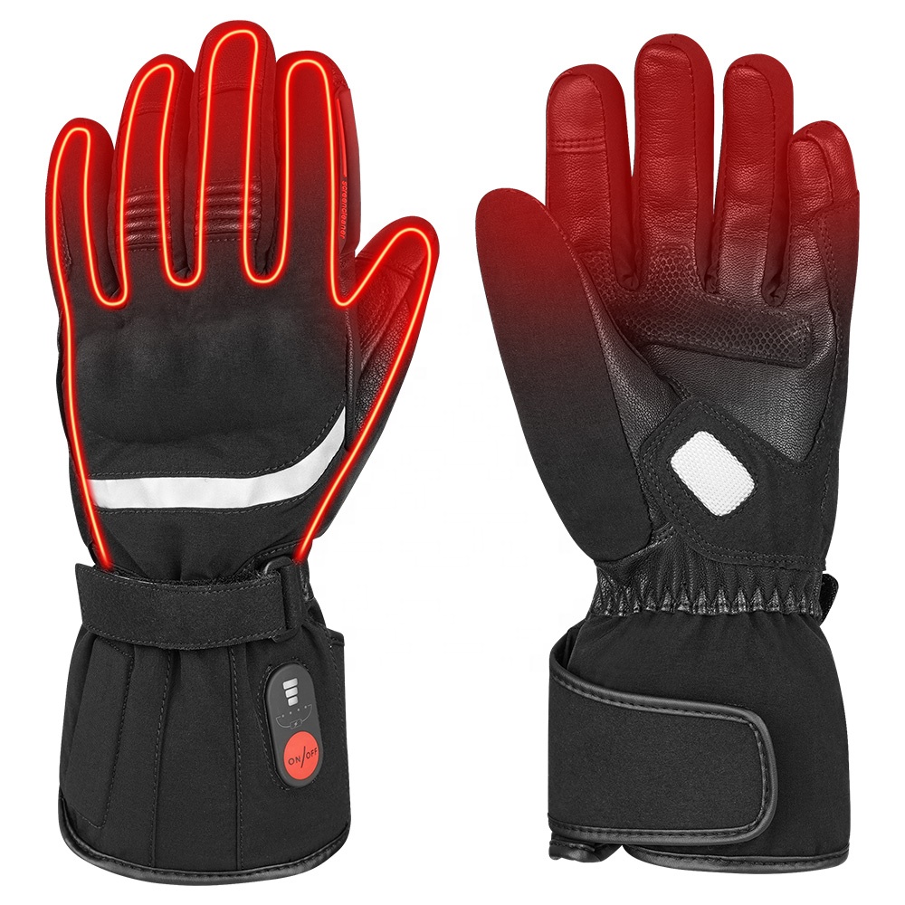 Cycling Gloves - 調整可能な防風レザー素材のアウトドアスポーツ用冬用サイクリング自転車乗車用加熱式バイクグローブ