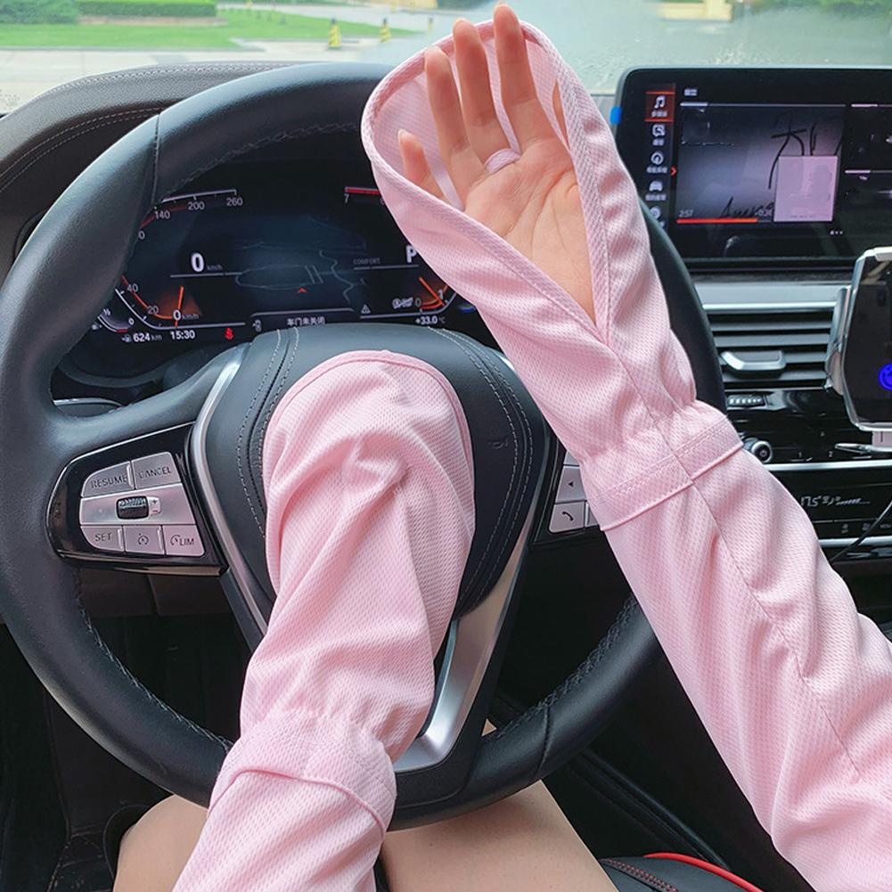 ソリッドカラー大アイスシルク手袋女性運転日焼け止め袖ルーズ通 - Cycling Gloves のレビューと価格