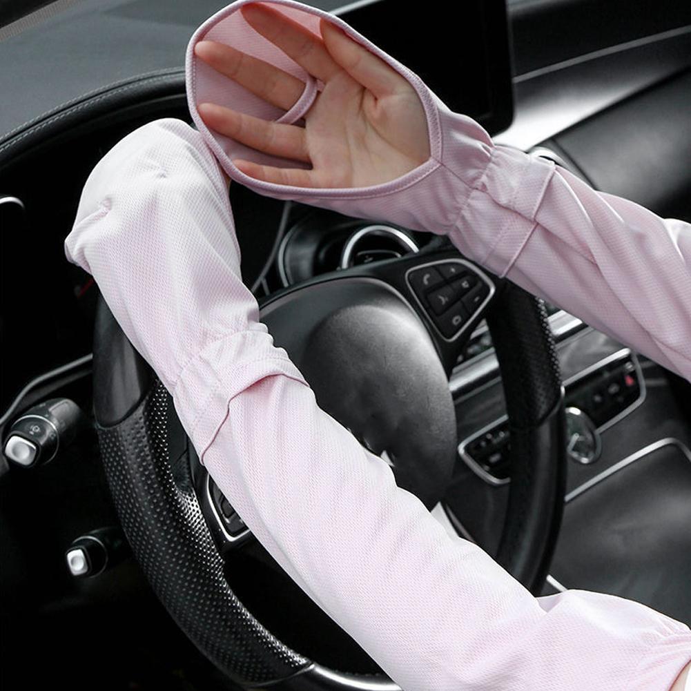 ソリッドカラー大アイスシルク手袋女性運転日焼け止め袖ルーズ通 - Cycling Gloves のレビューと価格