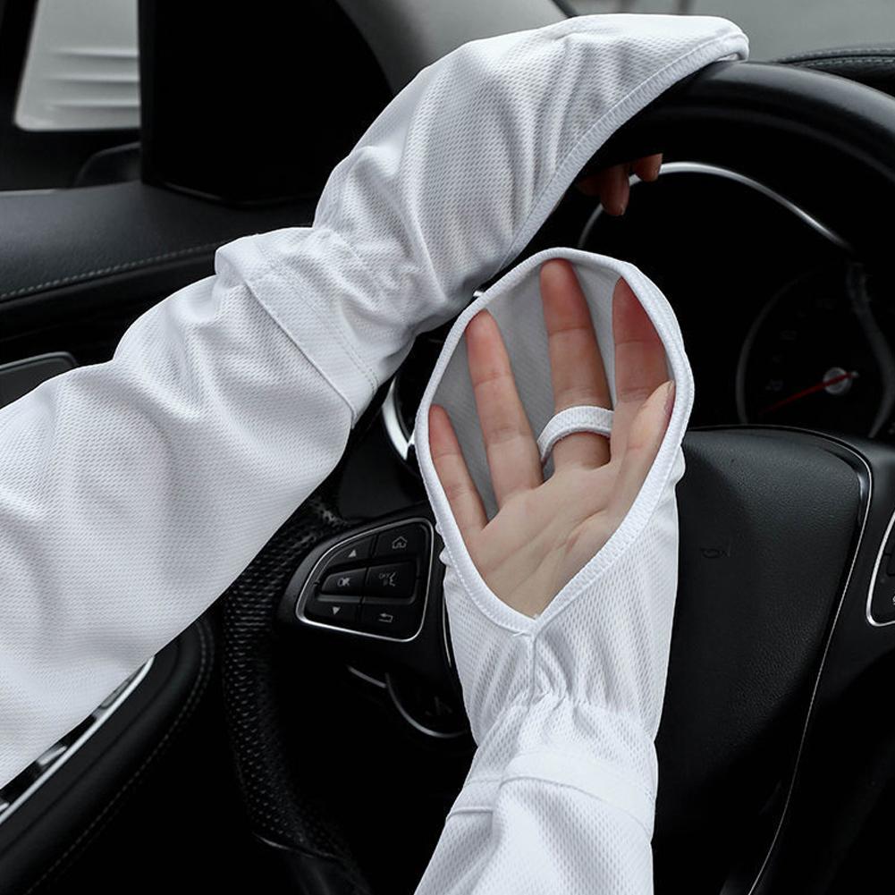 ソリッドカラー大アイスシルク手袋女性運転日焼け止め袖ルーズ通 - Cycling Gloves のレビューと価格