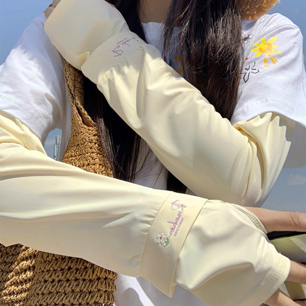 花柄刺繍入りロングアイスシルクスリーブ、ゆったりとした腕保護 - Cycling Gloves のレビューと価格